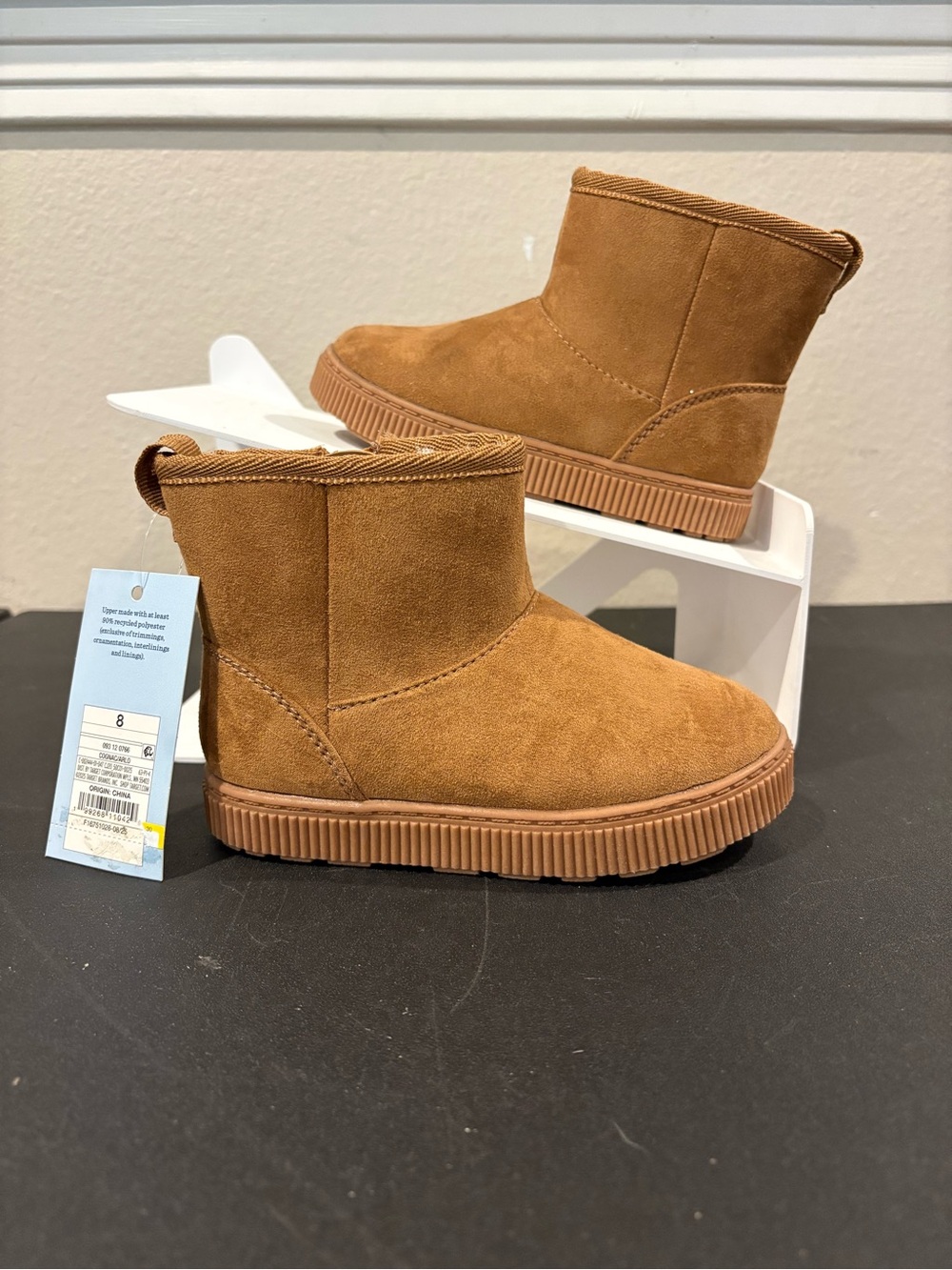 Cat & Jack Girls Arlo Zipper Shearling Style Tan Cognac Boots Toddler Size 8